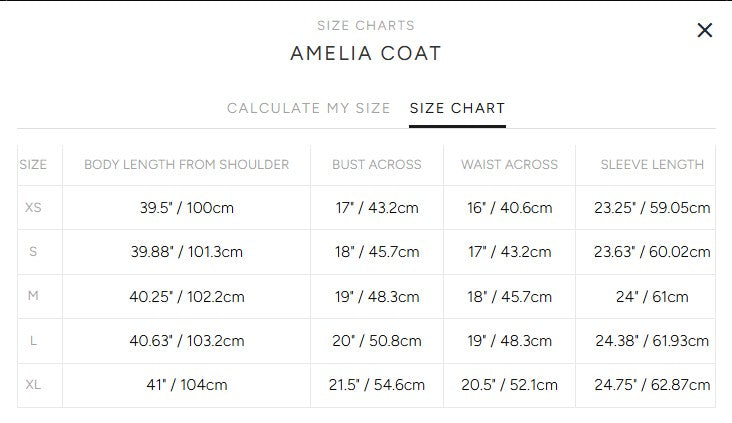 Product size guide