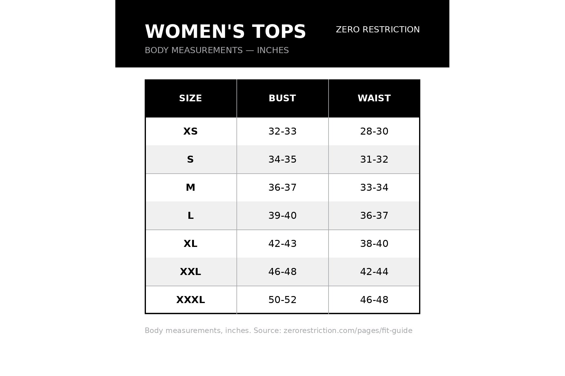 Product size guide