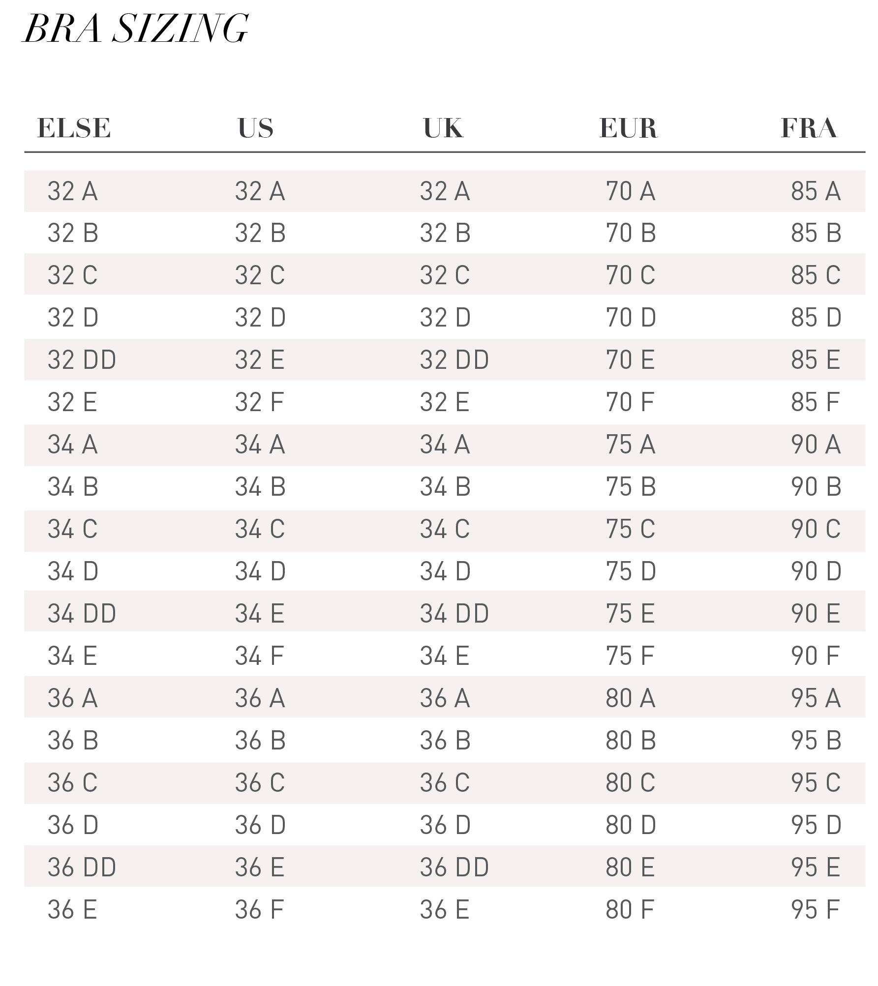 Product size guide