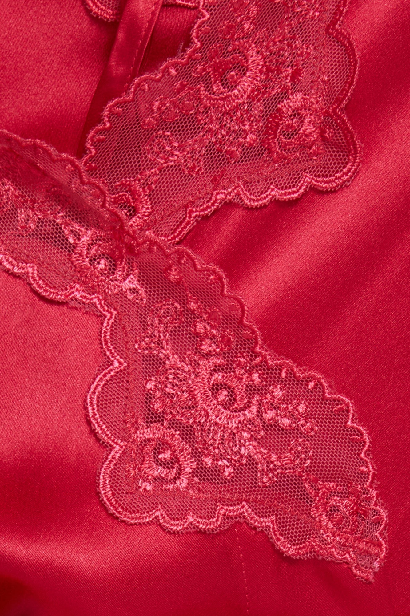 Silk Short Wrap Gown with Lace Trim | Ruby