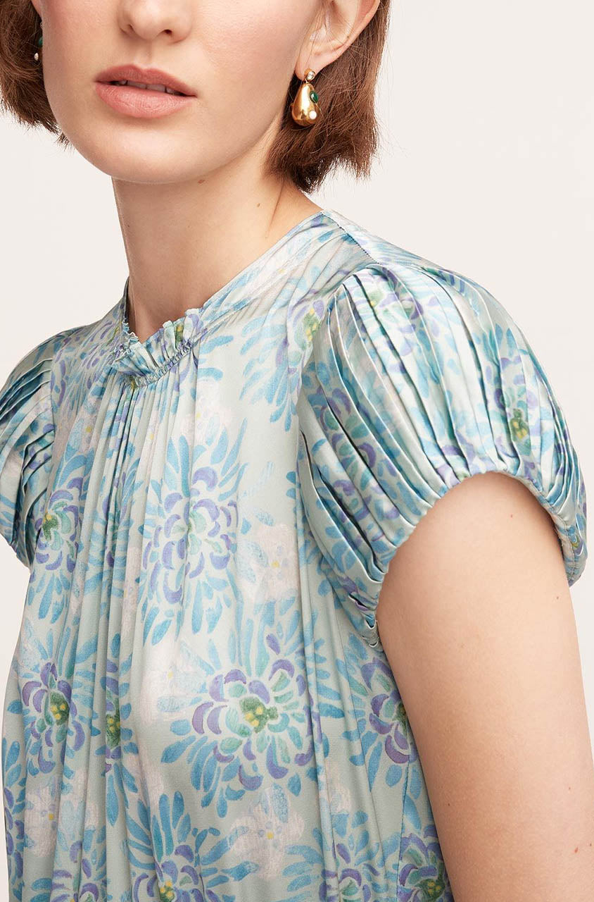 Astera Fleur Pleated Puffed Sleeve Dress | Astera Fleur Turquoise Combo