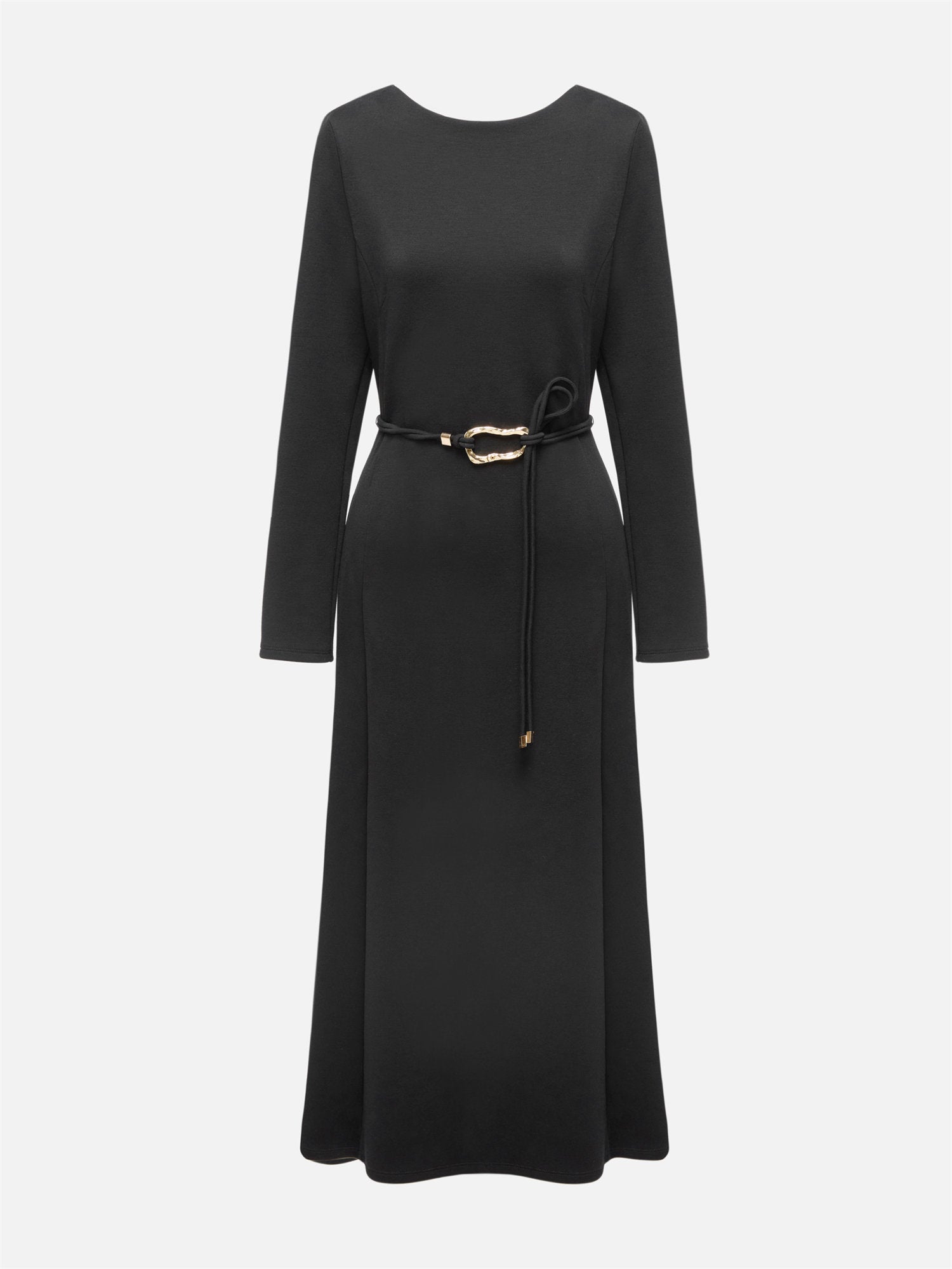 Knitted Waist-Defined Slim Dress | Black