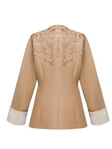 Floral Embroidery Tie Closure Jacket | Beige