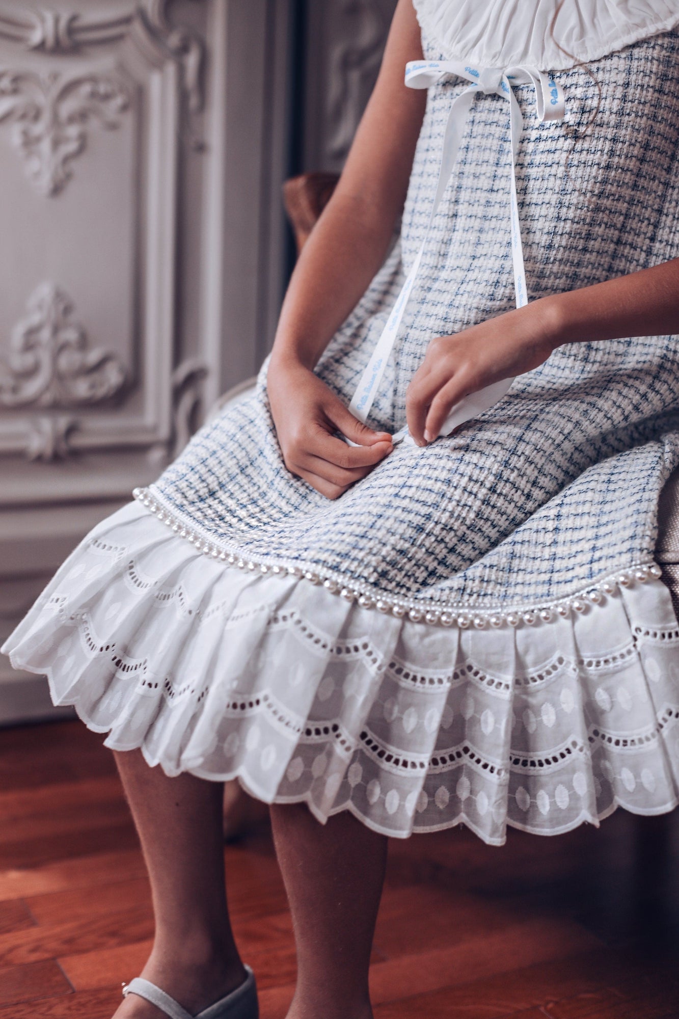 Baby Girls | Iris Tweed Dress | White x Blue