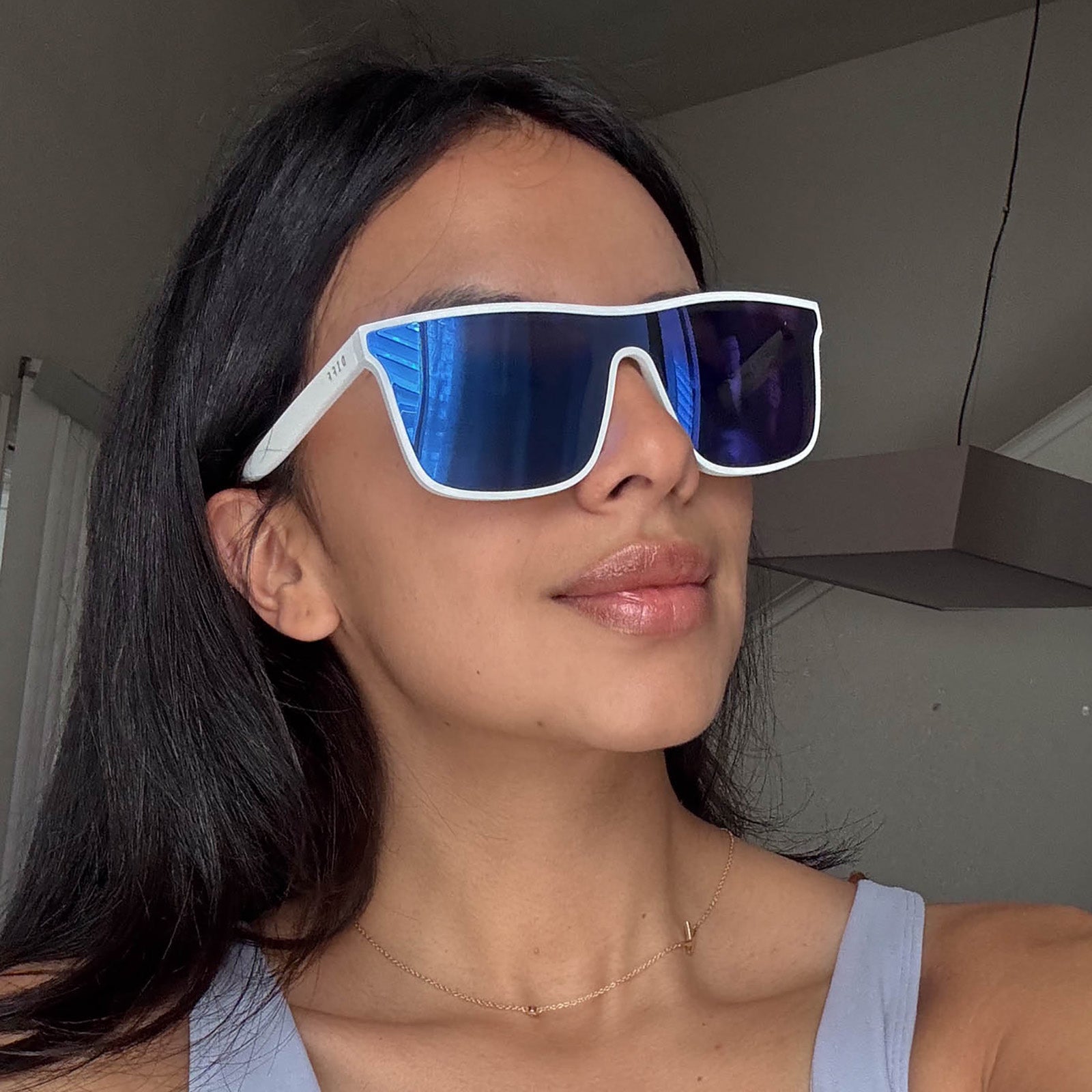 Unisex | Flash Sunglasses | Matte White | Purple Polarized Lenses