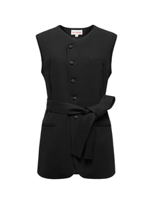 Triacetate Collarless Waist-Defining Vest | Black