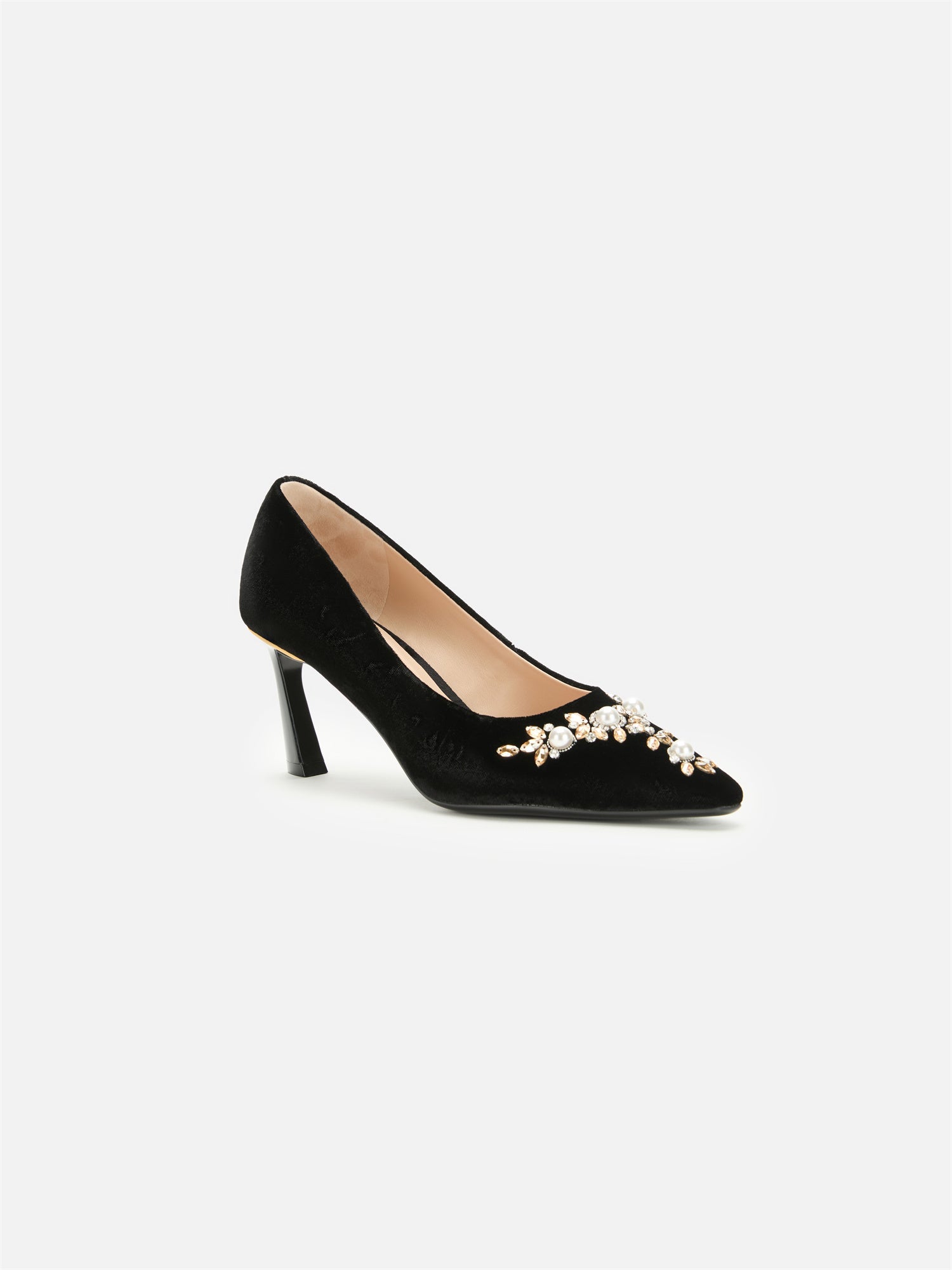 Peony Diamond Velvet High Heels | Black
