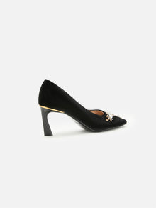 Peony Diamond Velvet High Heels | Black