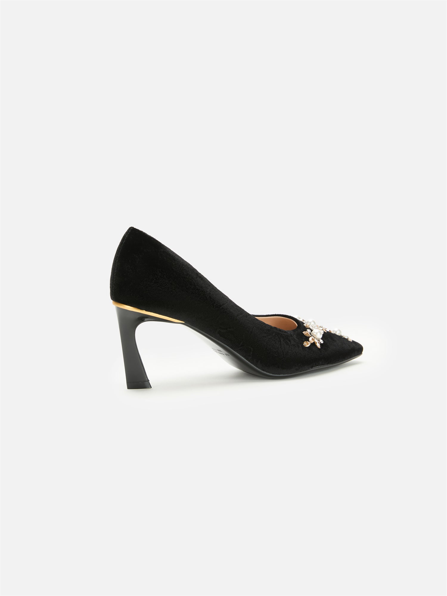 Peony Diamond Velvet High Heels | Black
