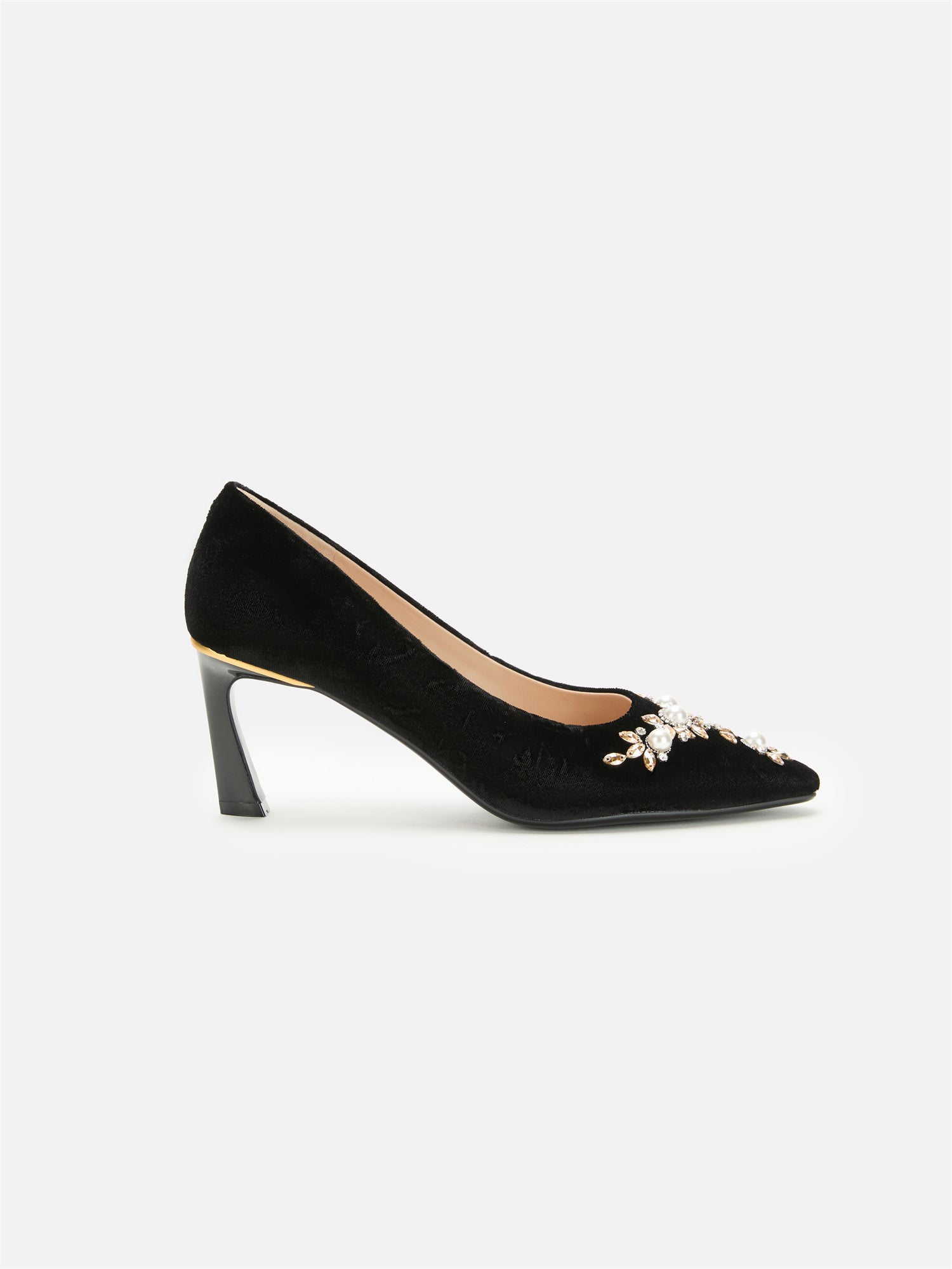 Peony Diamond Velvet High Heels | Black