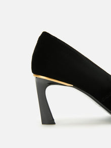 Peony Diamond Velvet High Heels | Black