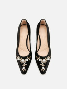 Peony Diamond Velvet High Heels | Black