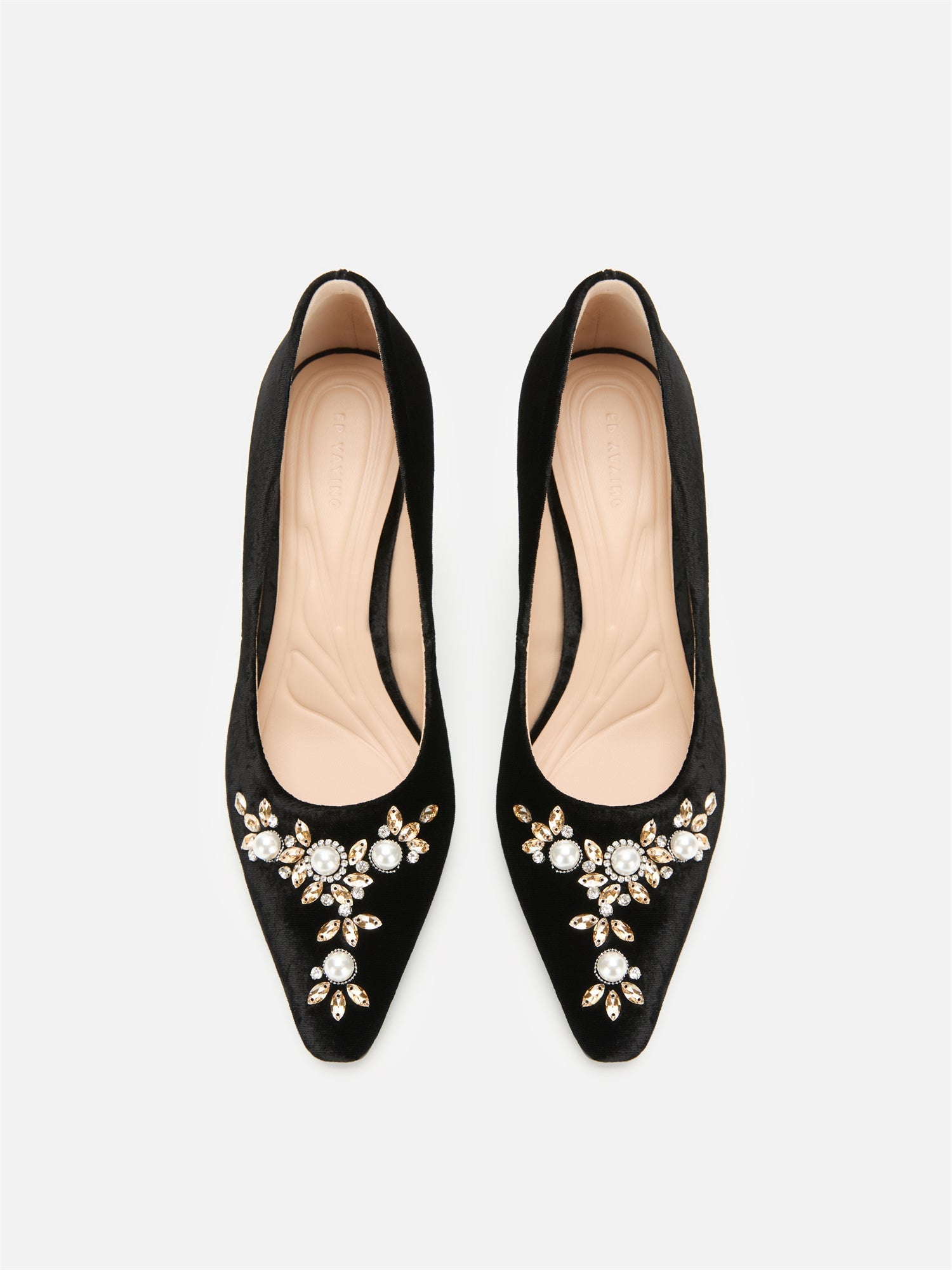 Peony Diamond Velvet High Heels | Black