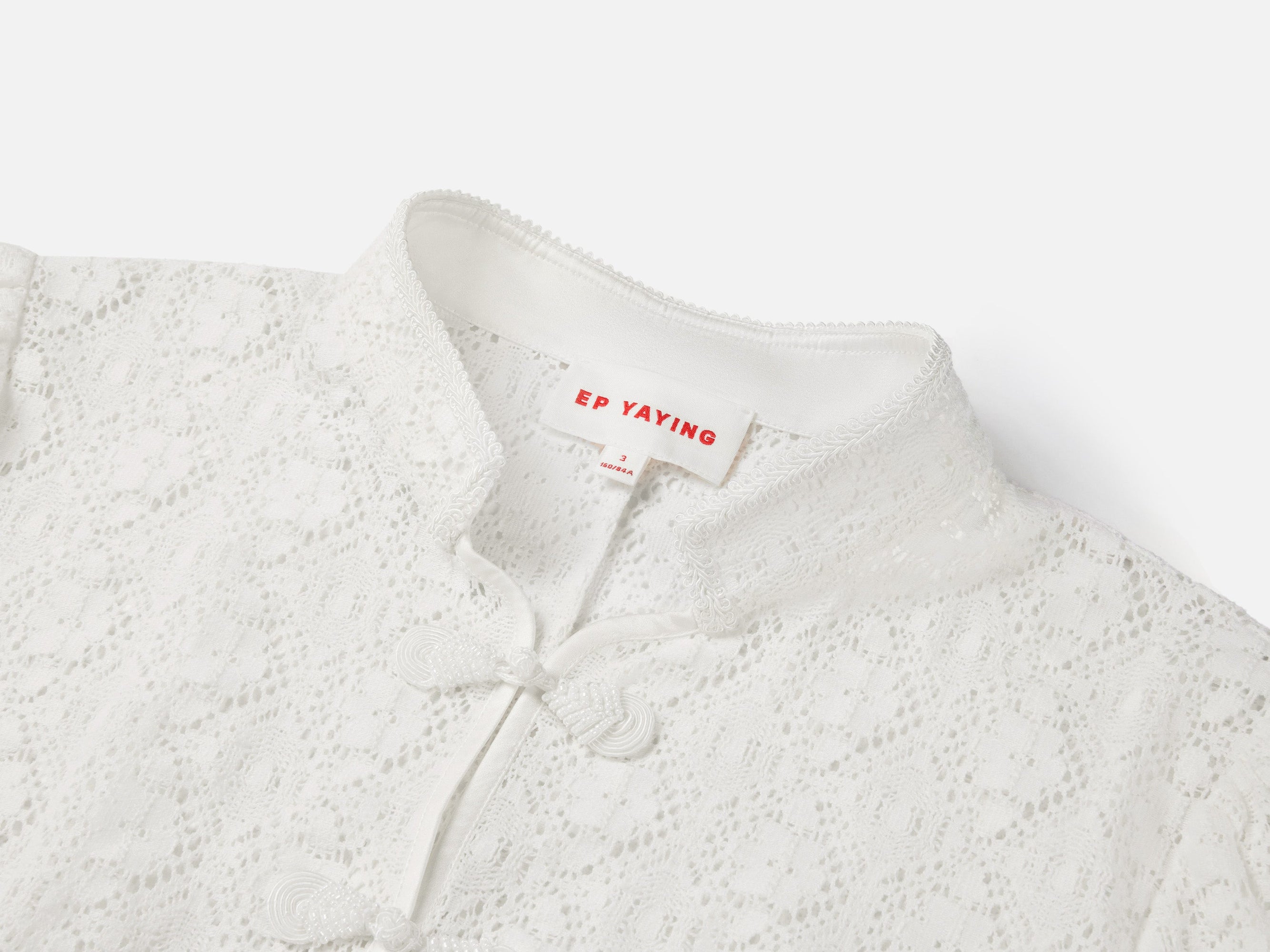 Cotton Lace Openwork Stand Collar Top | White
