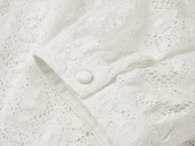 Cotton Lace Openwork Stand Collar Top | White