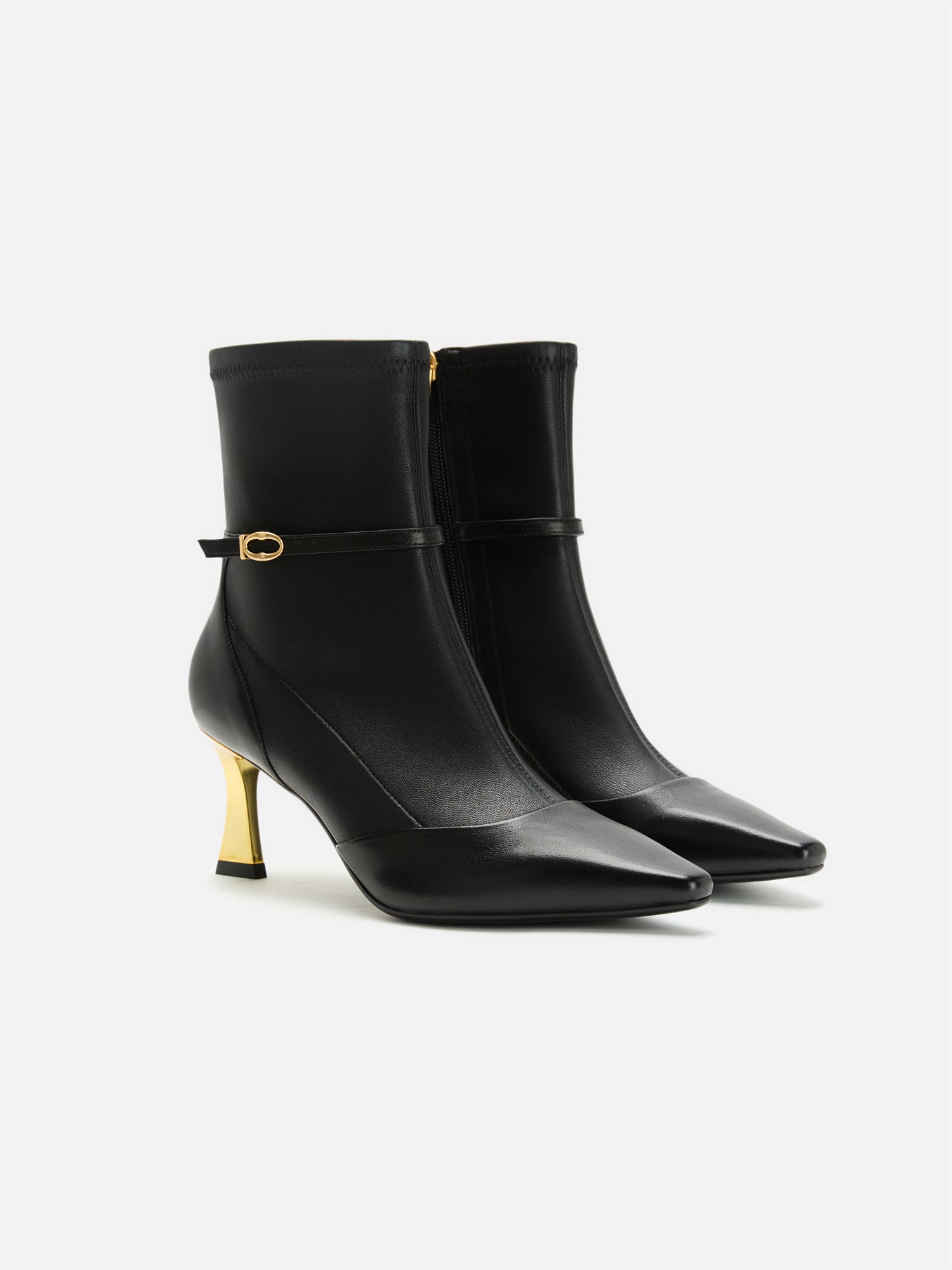 Stretch Lambskin Spliced Pointed Toe High-Heeled Ankle Boots | Black