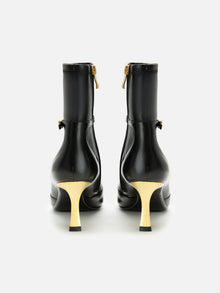 Stretch Lambskin Spliced Pointed Toe High-Heeled Ankle Boots | Black