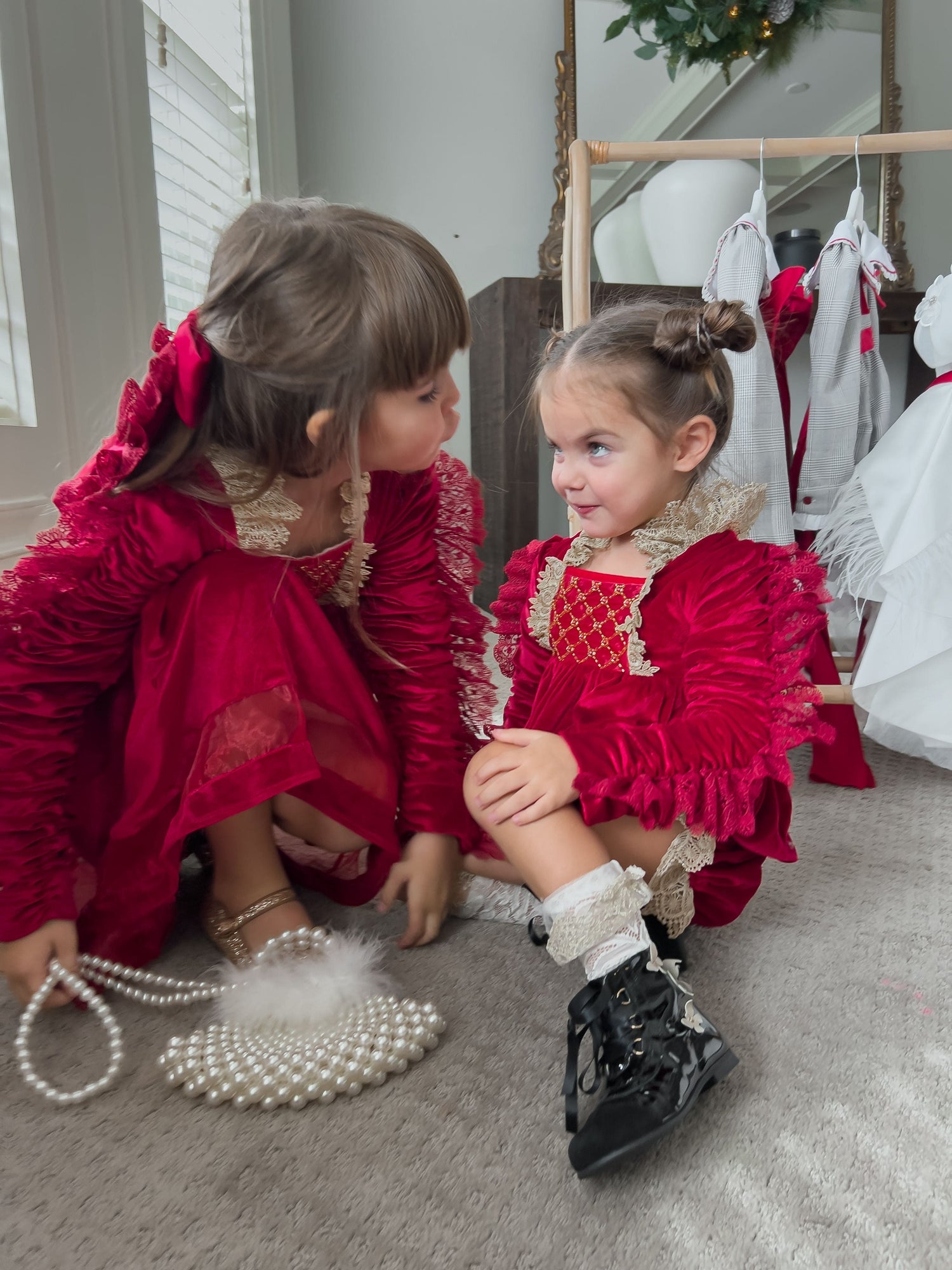 Baby Girls | Victoria Velvet Romper | Red
