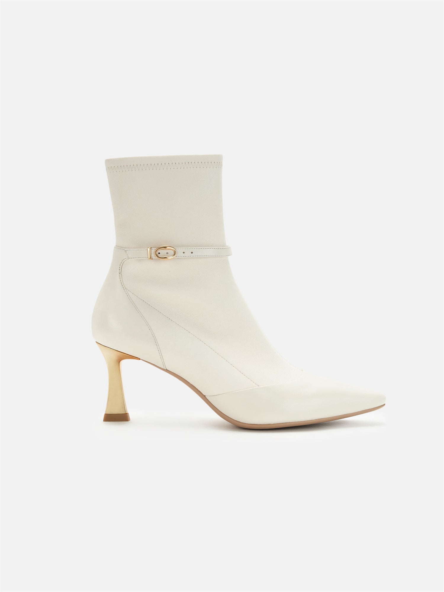 Stretch Lambskin Spliced Pointed Toe High-Heeled Ankle Boots | White