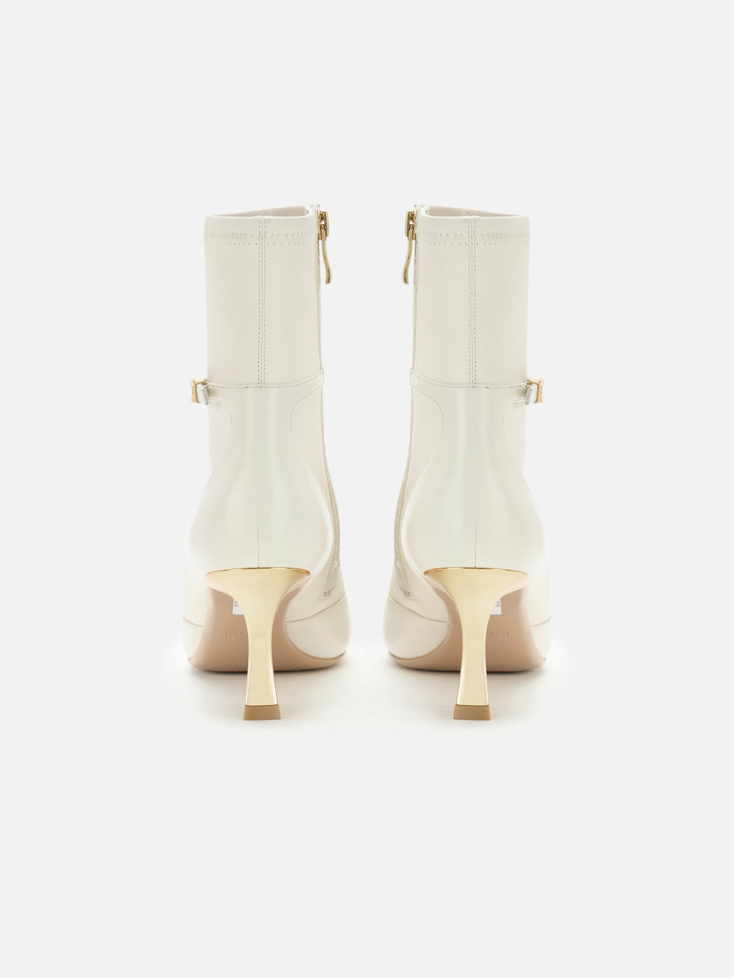 Stretch Lambskin Spliced Pointed Toe High-Heeled Ankle Boots | White