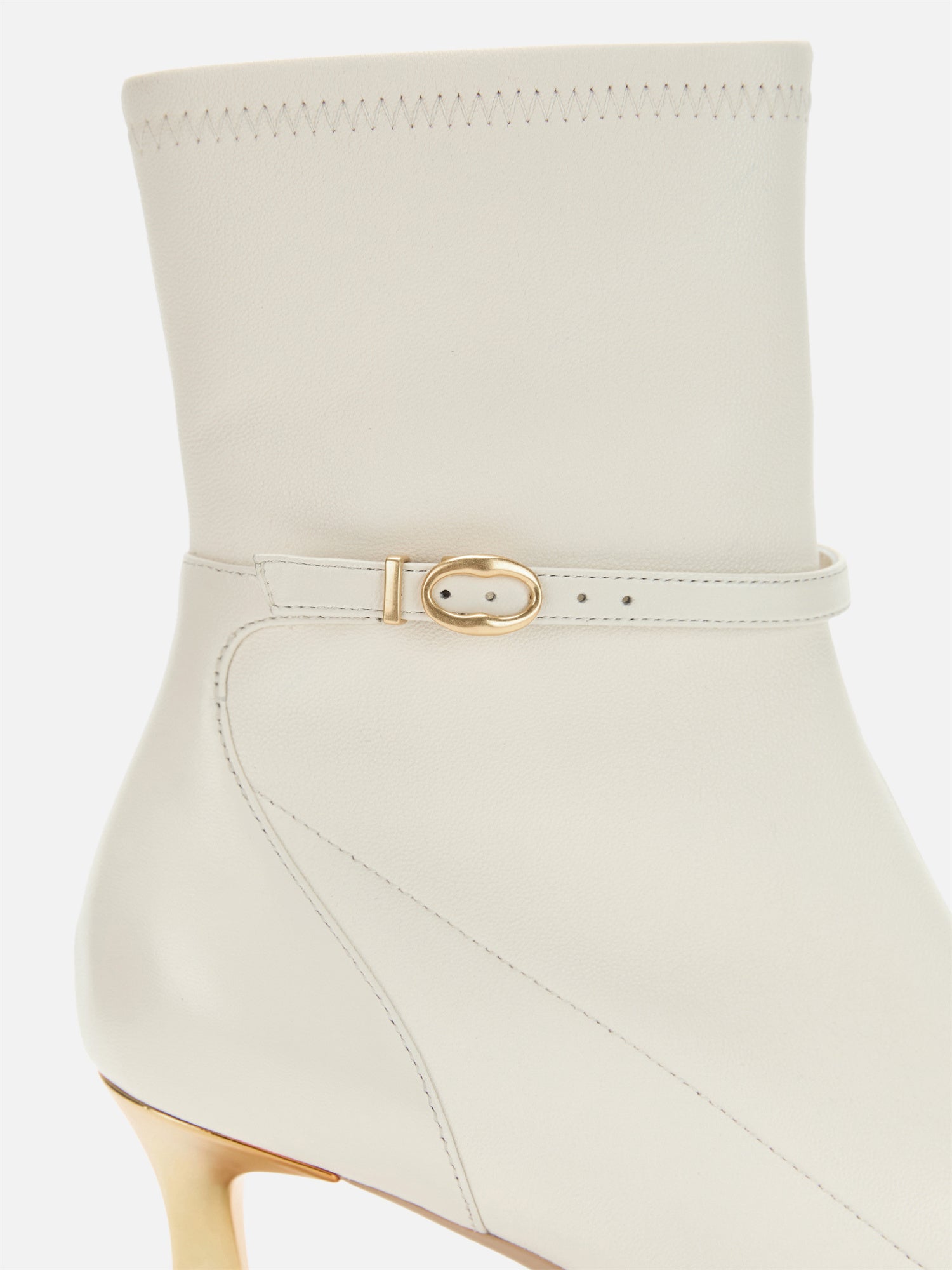Stretch Lambskin Spliced Pointed Toe High-Heeled Ankle Boots | White