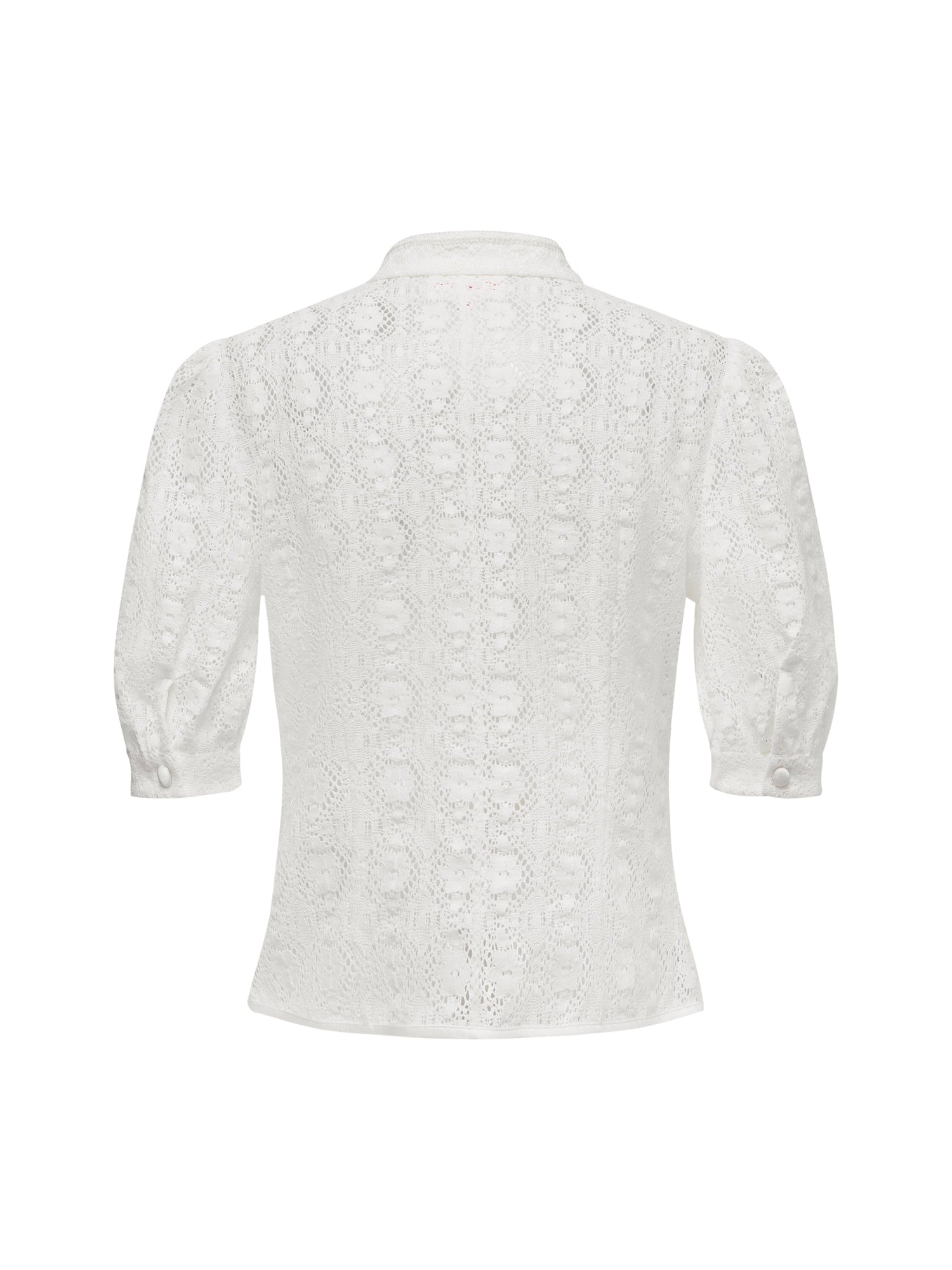 Cotton Lace Openwork Stand Collar Top | White