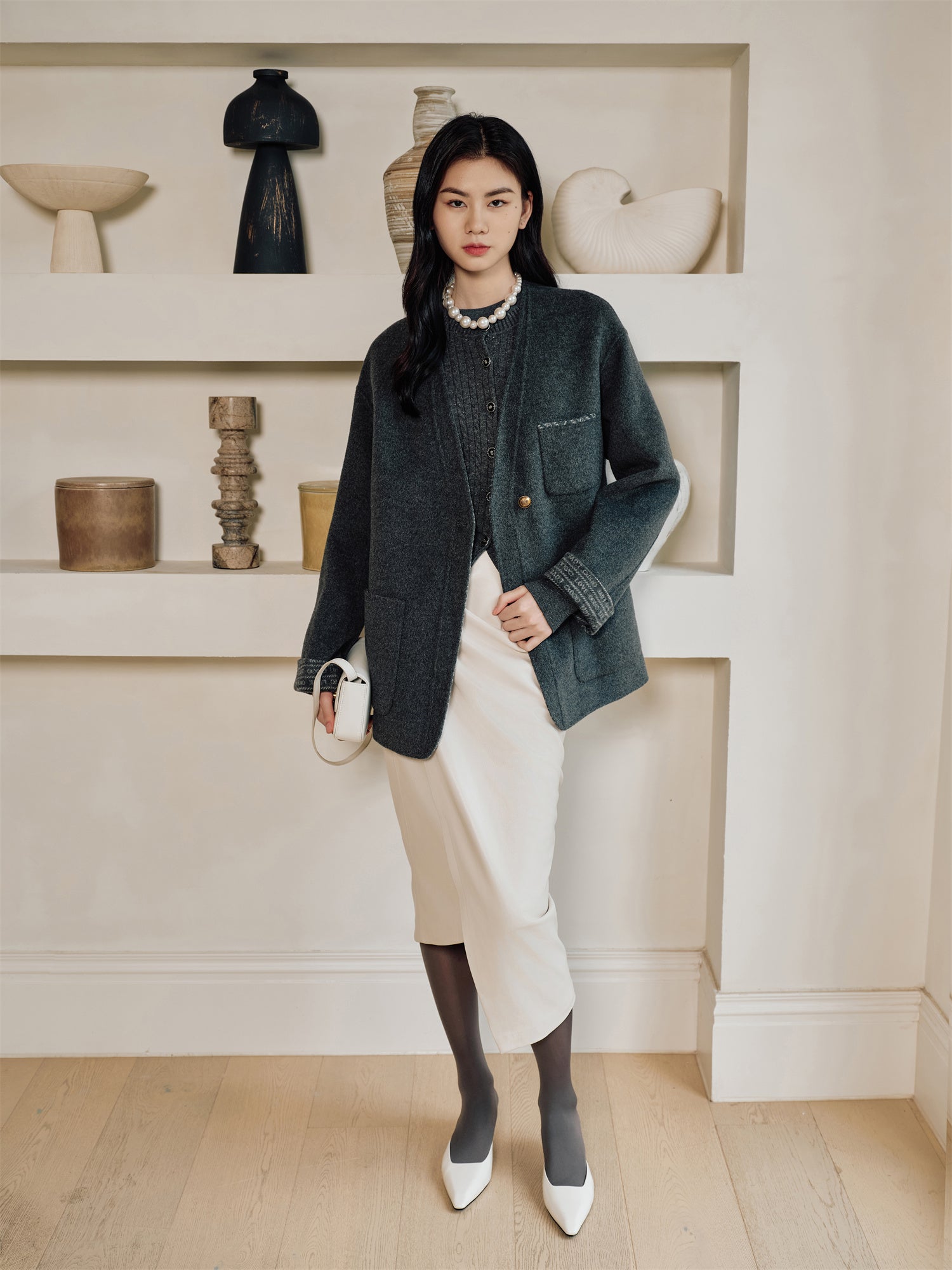 Double-Faced Wool Blazer-Style Casual Jacket | Grey
