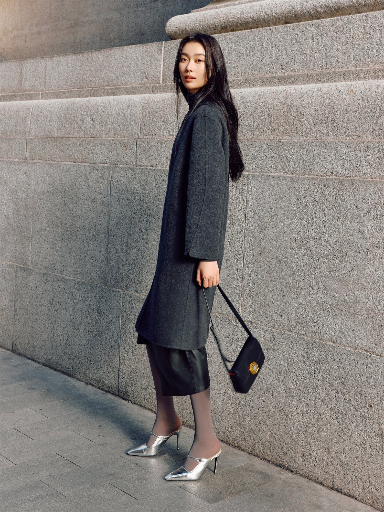 Traditional Embroidered Long Coat | Grey