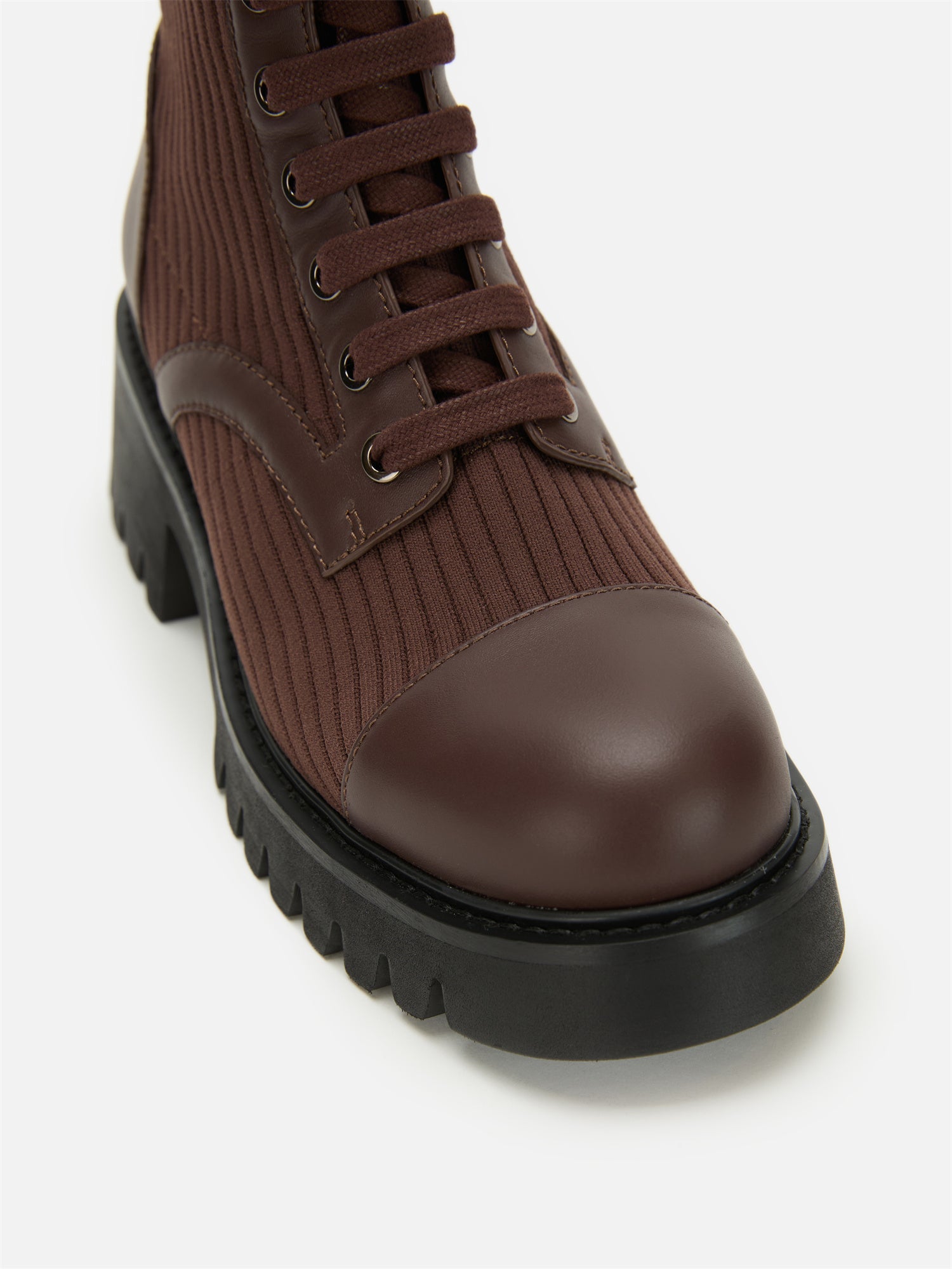Knitted Chunky Heel Martin Boots | Brown