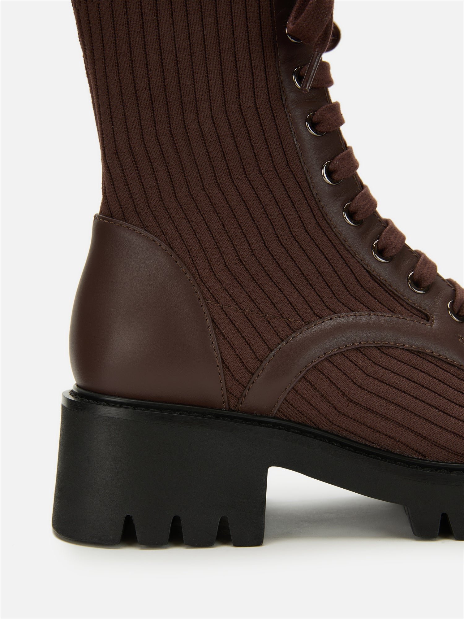 Knitted Chunky Heel Martin Boots | Brown