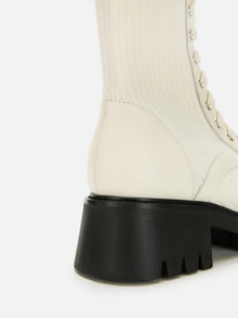 Knitted Chunky Heel Martin Boots | White