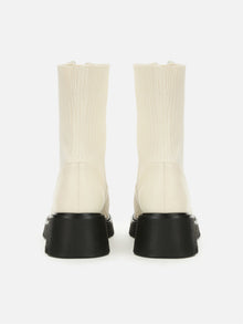 Knitted Chunky Heel Martin Boots | White