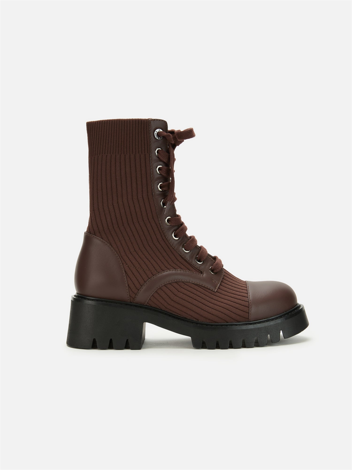 Knitted Chunky Heel Martin Boots | Brown