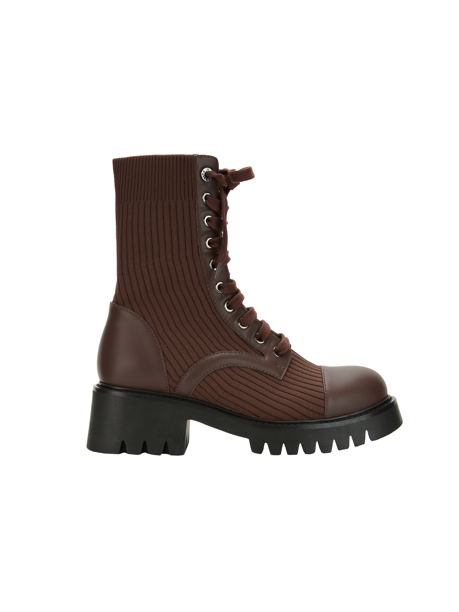 Knitted Chunky Heel Martin Boots | Brown
