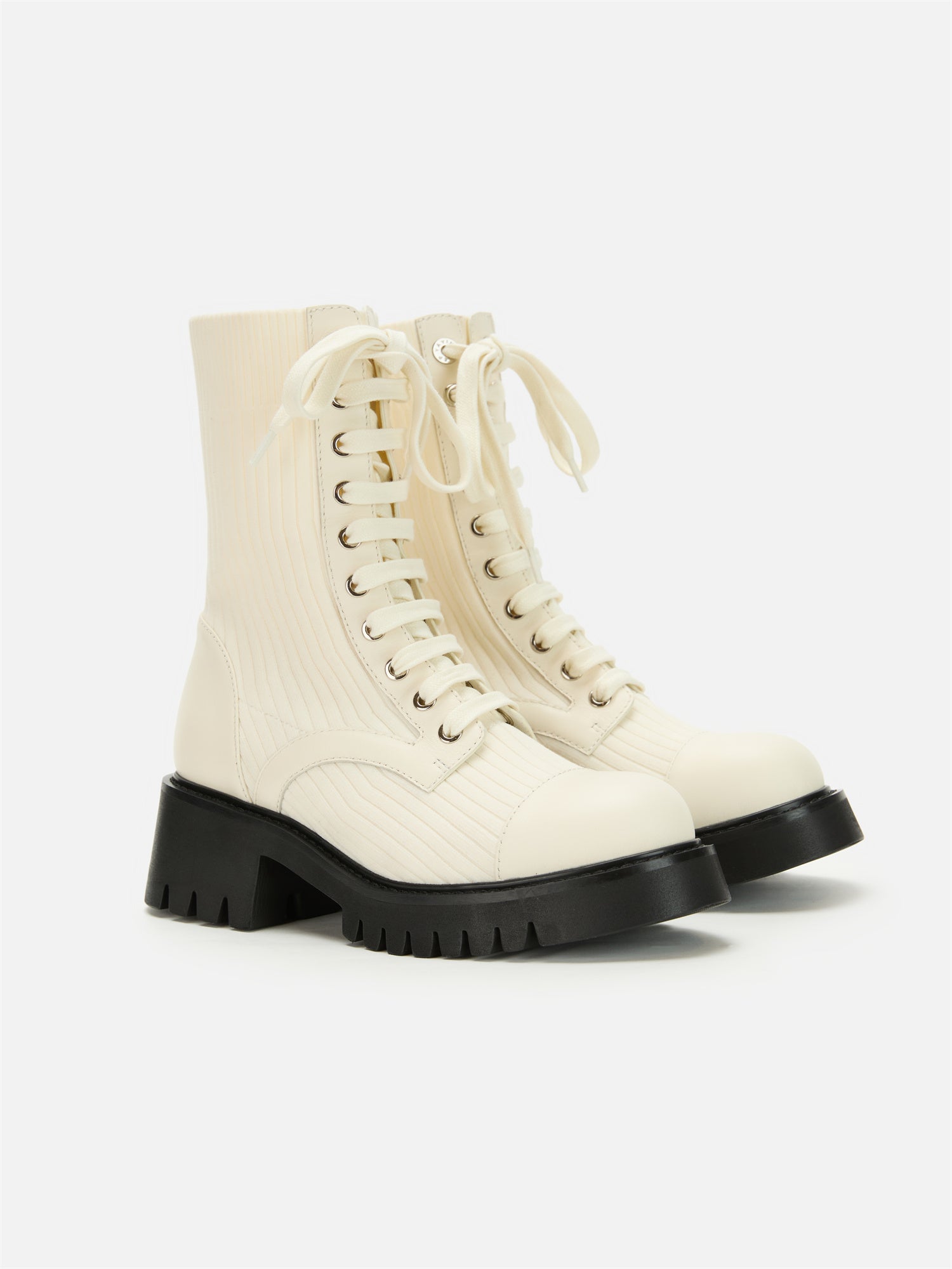 Knitted Chunky Heel Martin Boots | White