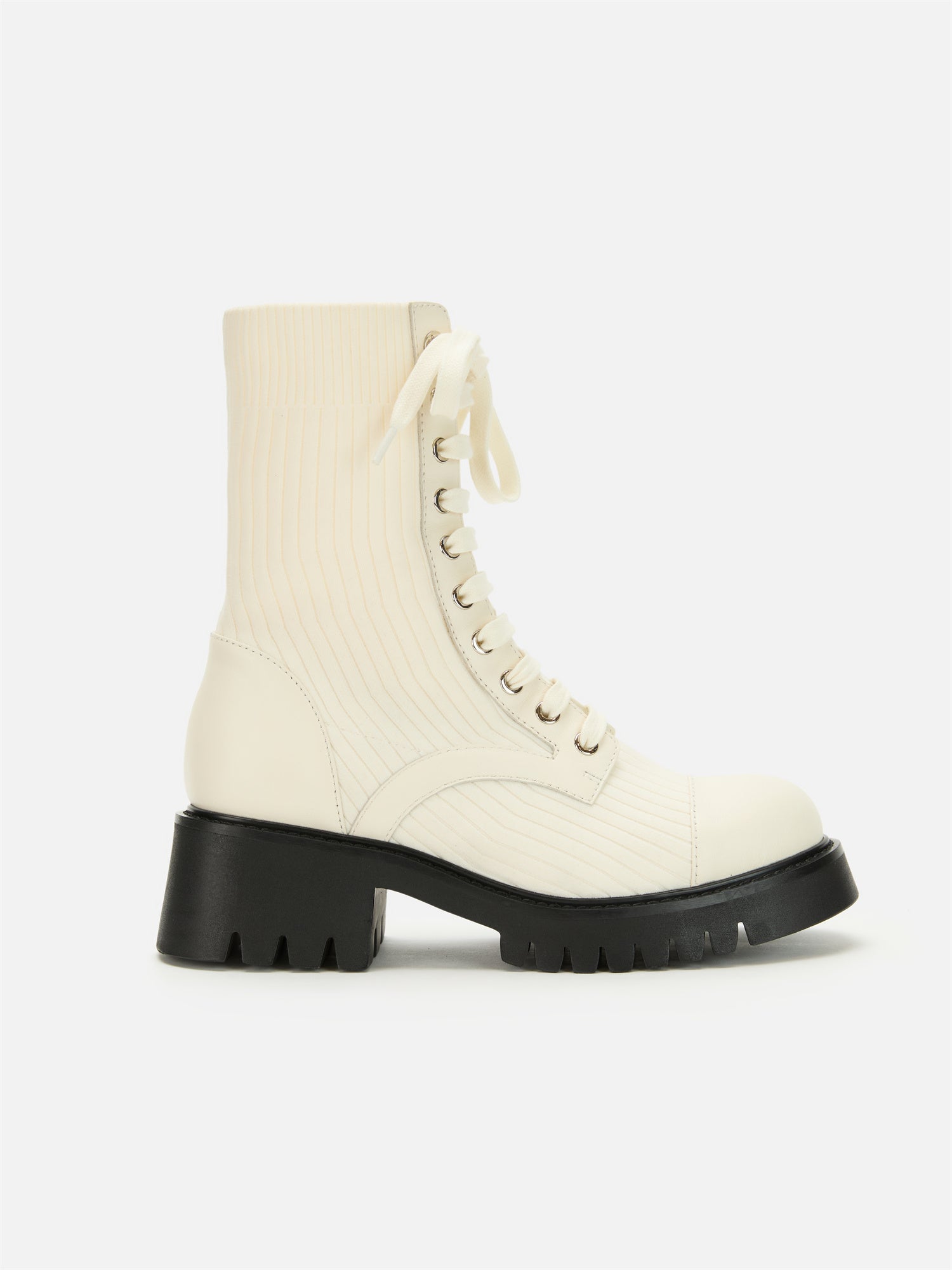 Knitted Chunky Heel Martin Boots | White