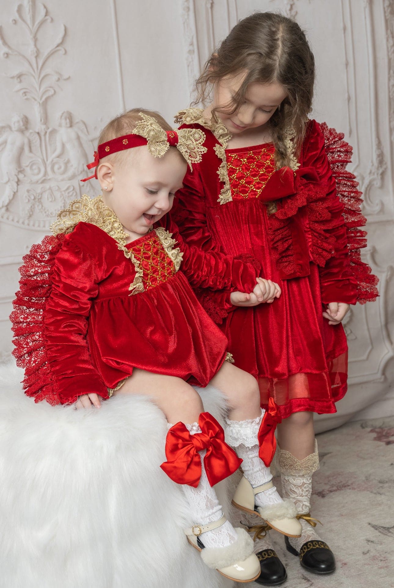 Baby Girls | Victoria Velvet Romper | Red