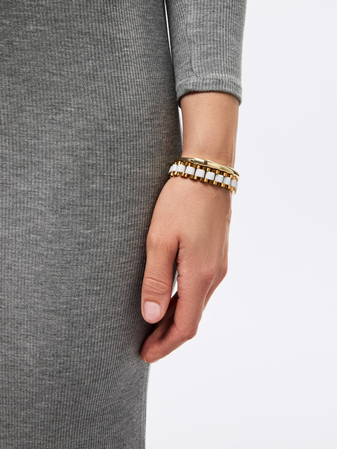 Ora Watch Strap Bracelet | 14K Gold on Stainless Steel | Gold/White Ceramic