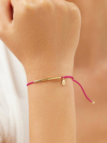 Breast Cancer Support Cord Bracelet | 14K Gold on Brass | Bold Pink Cord