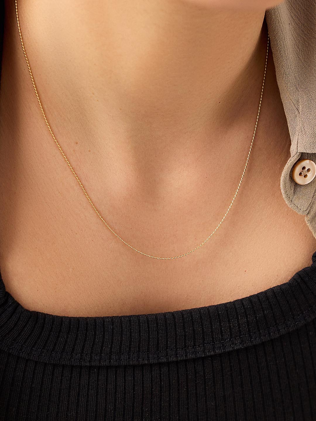 Ball Chain Dainty Necklace | 10K Solid Gold
