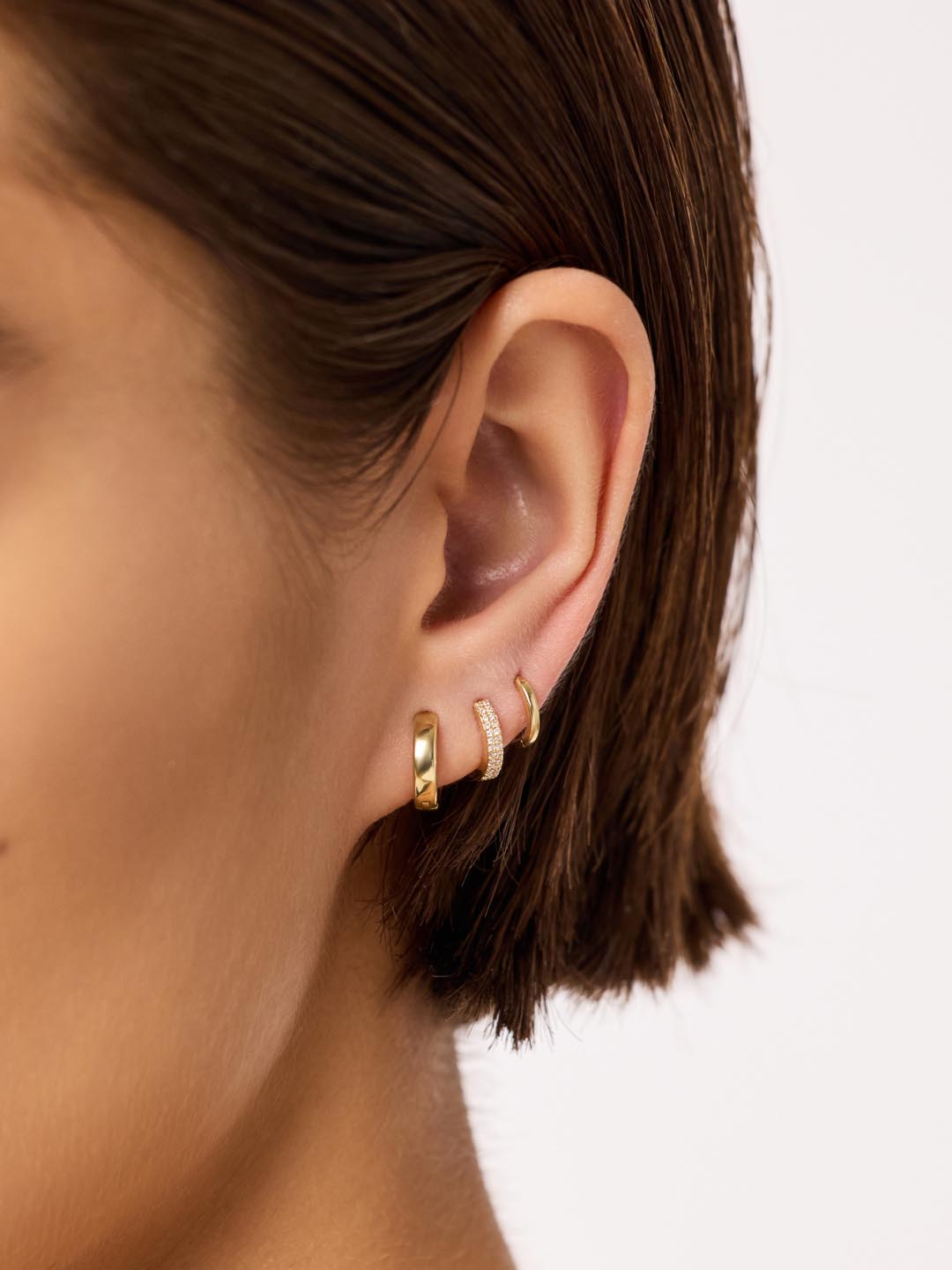 Double Row Huggies Hoop Earrings | 10K Solid Gold | Diamonds