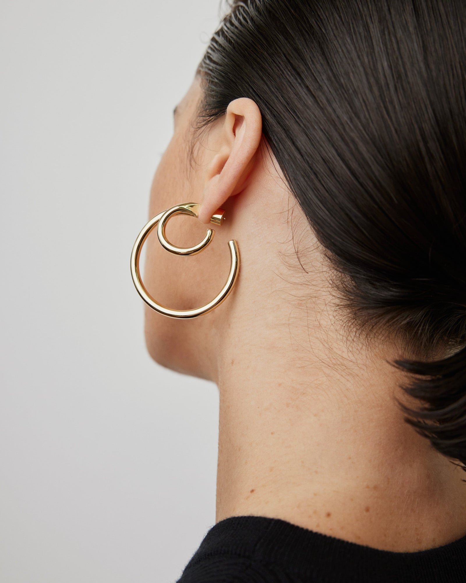 1.5" Double Lilly Baby Hoops earring - close-up detail | gold hoop earrings