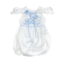 Baby Girls | Daphne Satin Romper with Embroidery | White & Blue