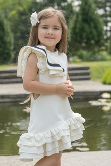 Baby Girls | Alex Ruffle Dress with Contrast Line | White & Black