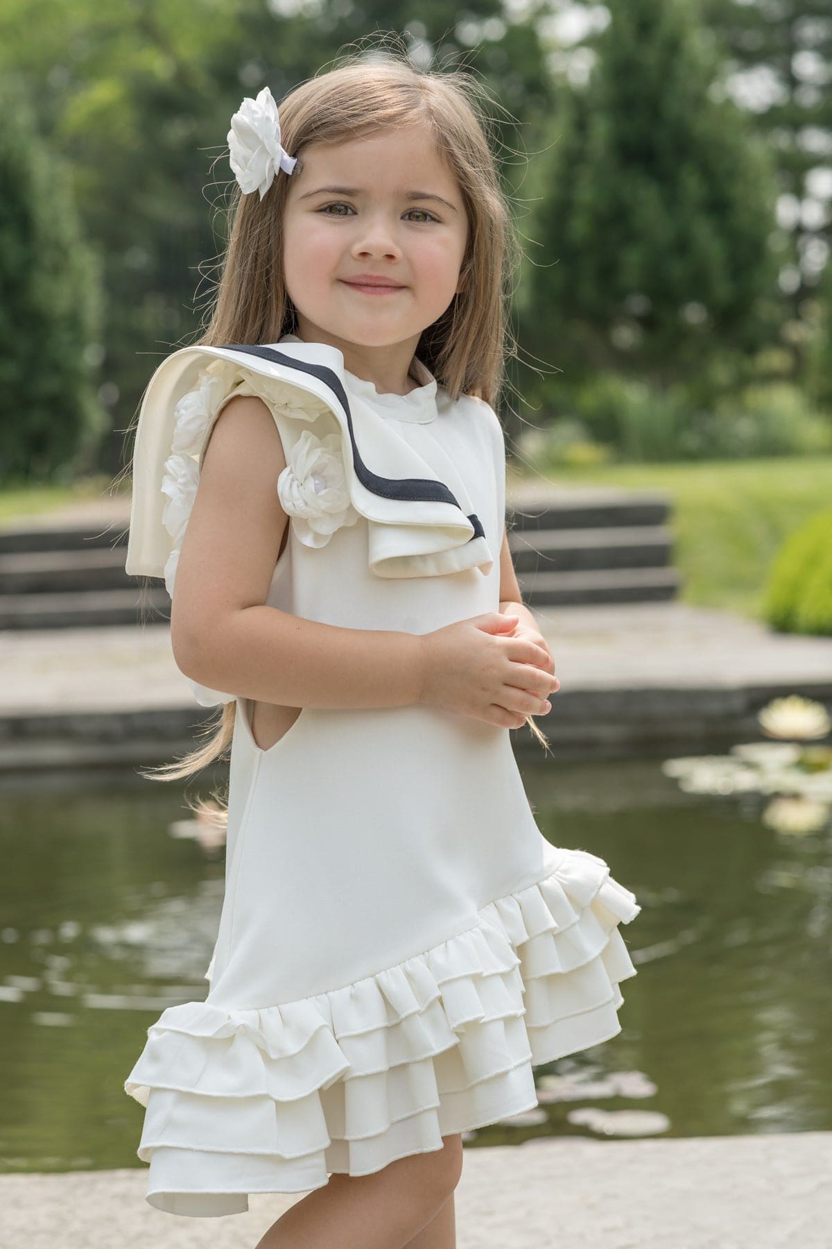 Baby Girls | Alex Ruffle Dress with Contrast Line | White & Black