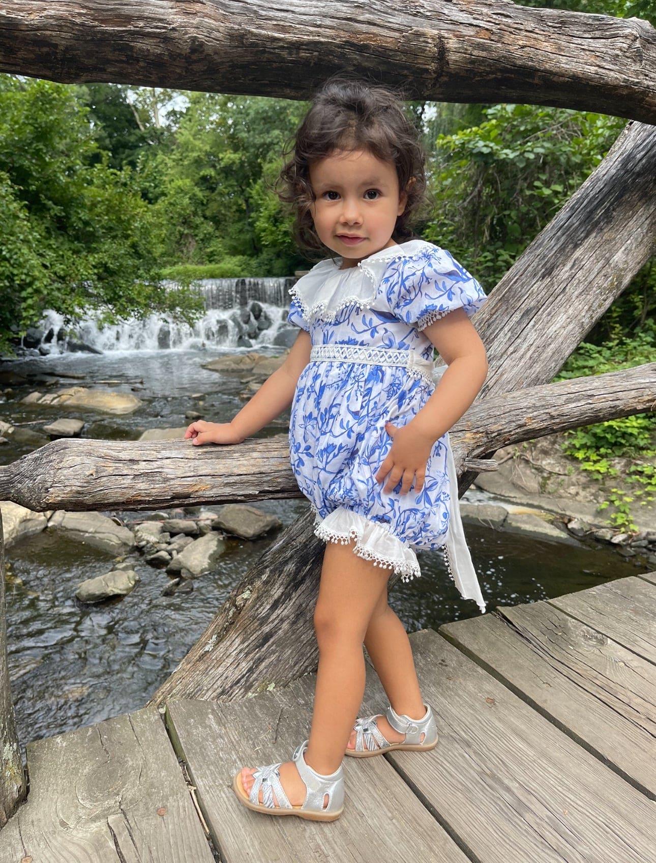 Jaylin Blue and White Linen Romper - Petite Maison Kids
