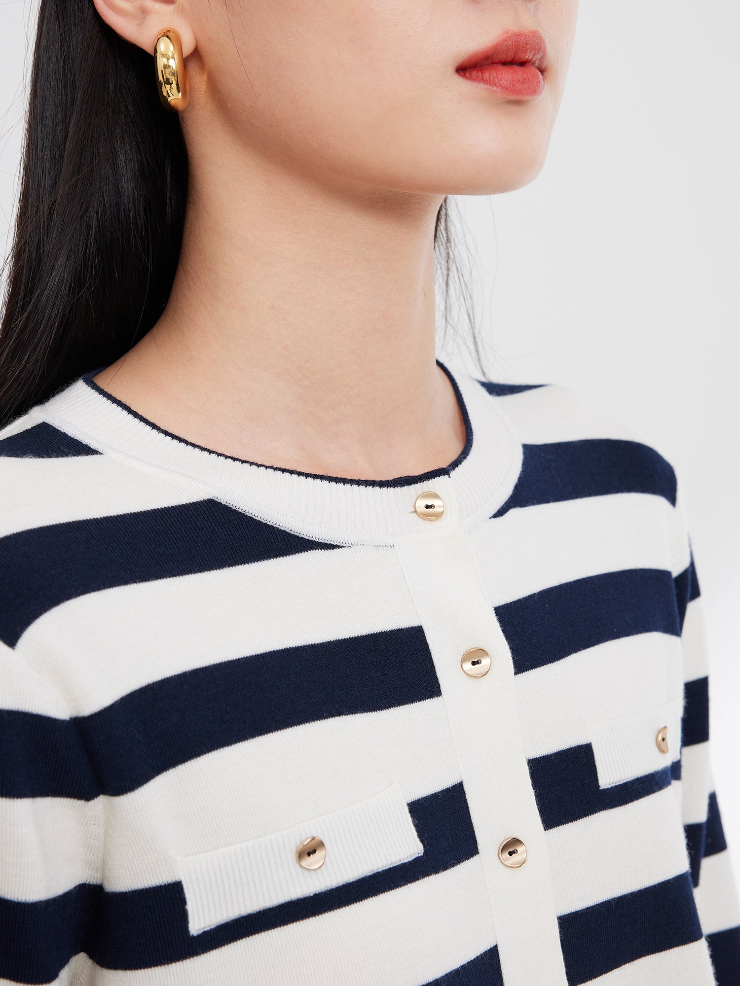 Merino Wool Knitted Cardigan | Navy