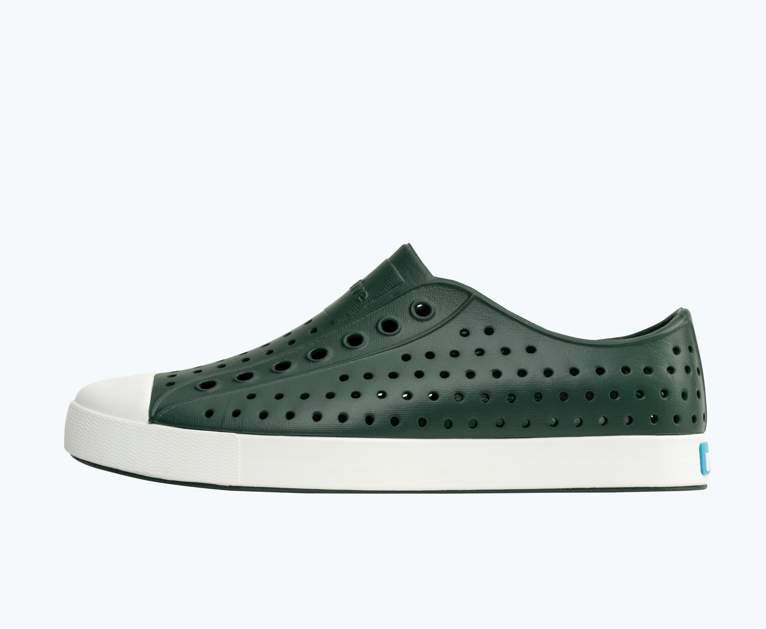 Side view of a Native Shoes Adults Jefferson | Spooky Green/ Shell White Footwear