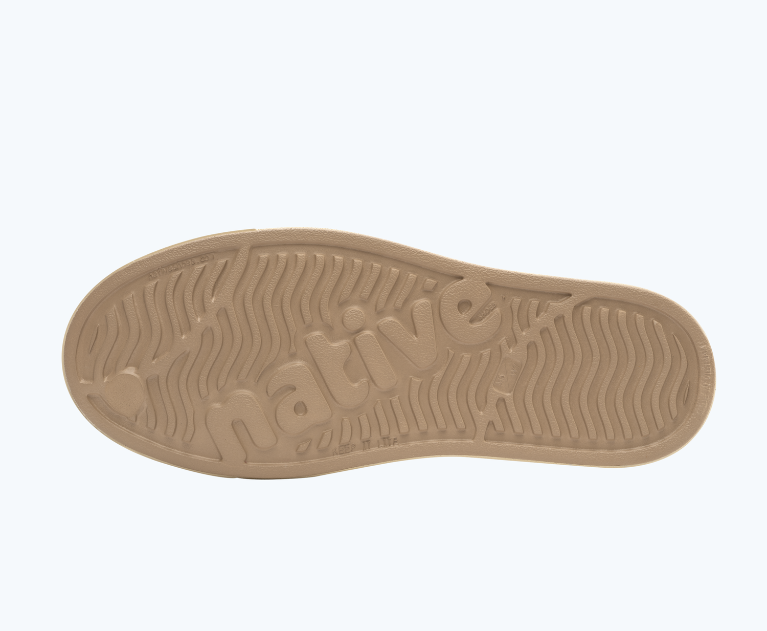 Bottom view of a Native Shoes Jefferson | Flax Tan/ Bone White Footwear