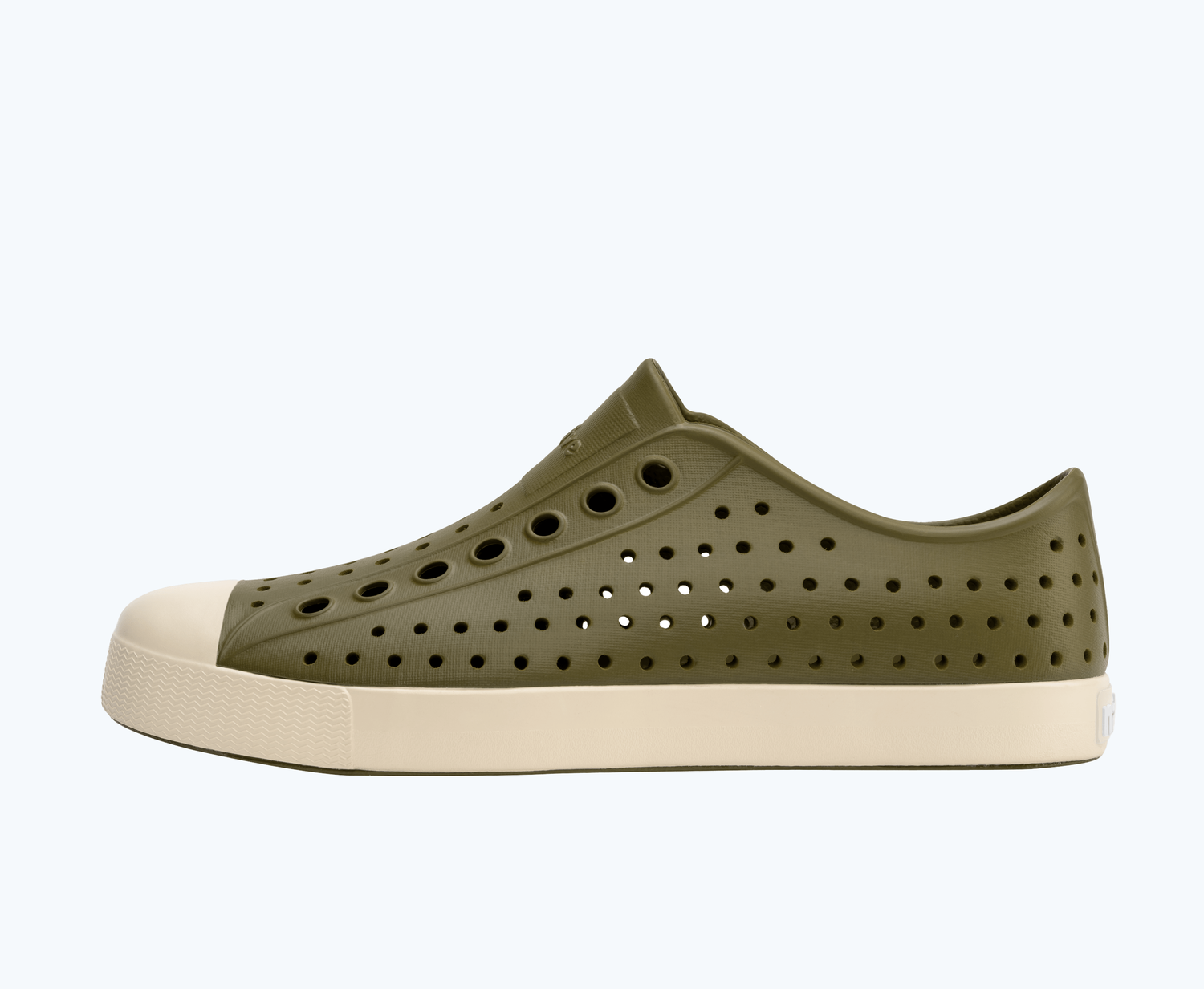 Side view of a Native Shoes Adults Jefferson | Rookie Green/ Bone White Footwear